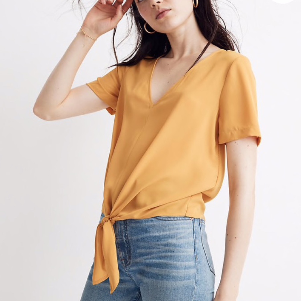 MADEWELL Novel Tie-Front Top in Tungsten Glow NWT